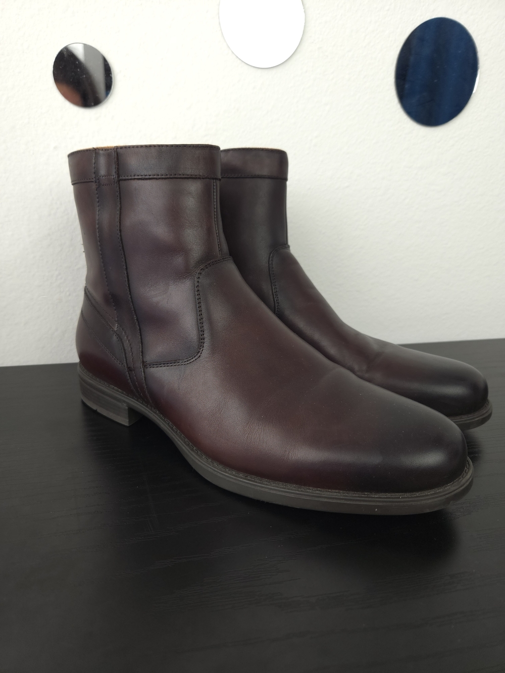 Florsheim Midtown Mens Brown Cognac Leather Plain Toe Zipper Dress Boots 9.5 D